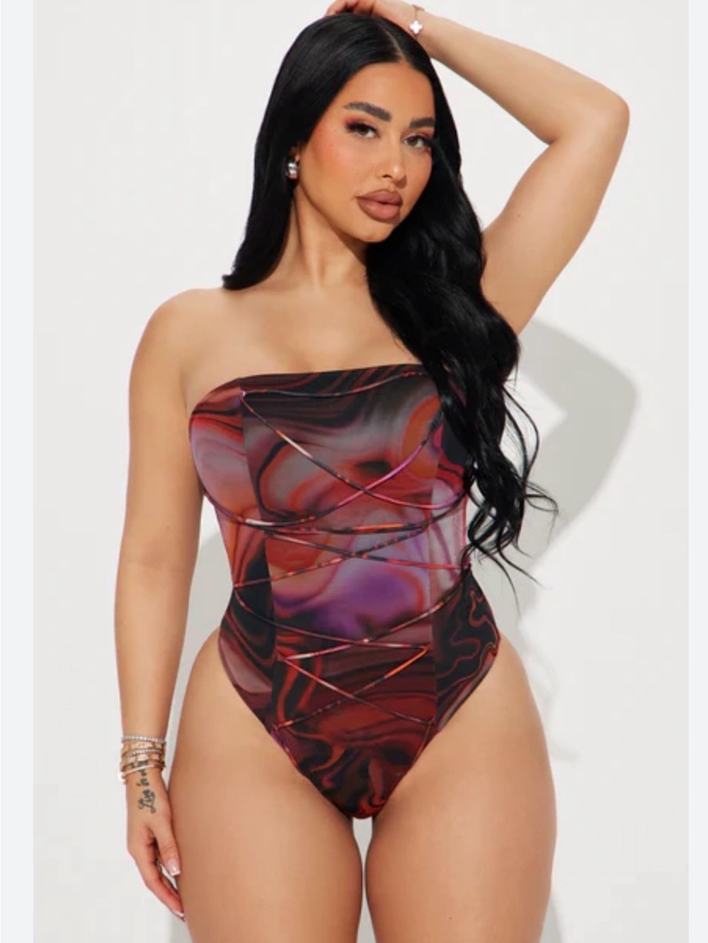 Fashion Nova Caught In The Moment Mesh One-Piece